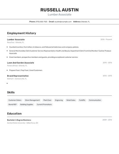 Lumber Associate Resume