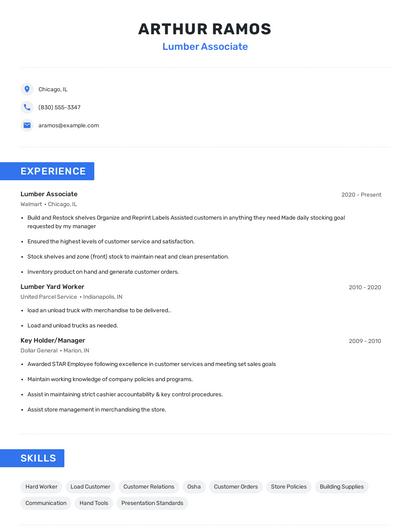 Lumber Associate Resume