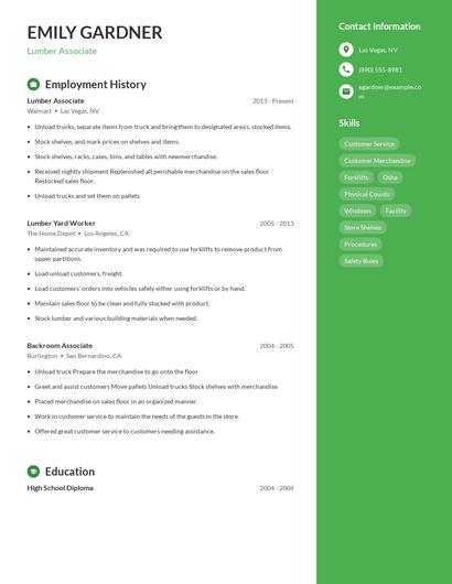 Lumber Associate Resume