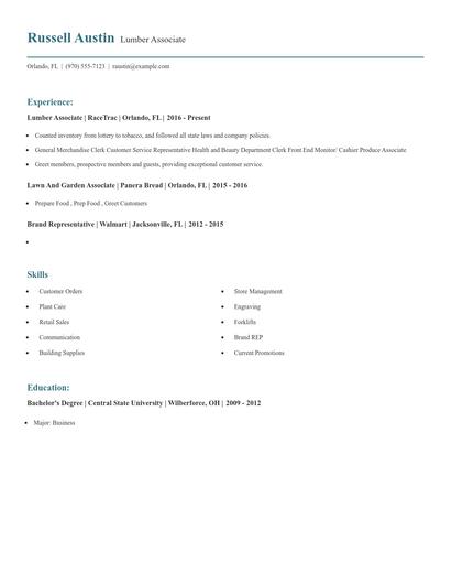 Lumber Associate Resume