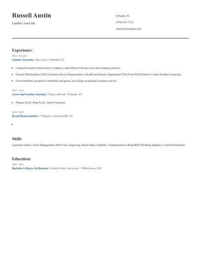 Lumber Associate Resume
