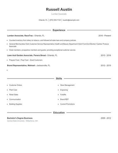 Lumber Associate Resume
