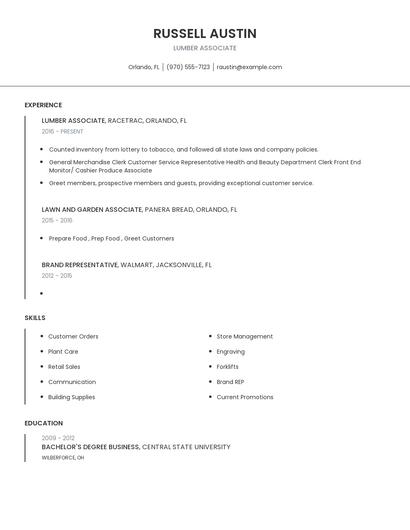 Lumber Associate Resume