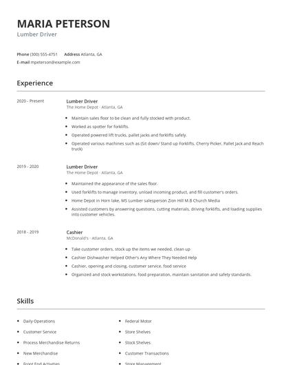 Lumber Driver Resume