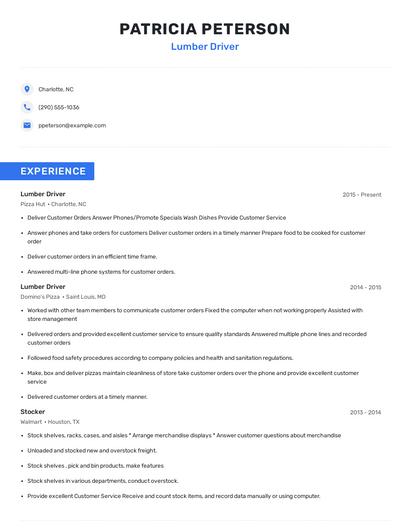 Lumber Driver Resume