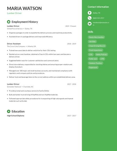 Lumber Driver Resume