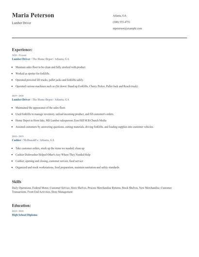 Lumber Driver Resume