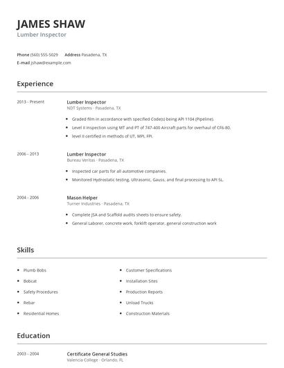 Lumber Inspector Resume