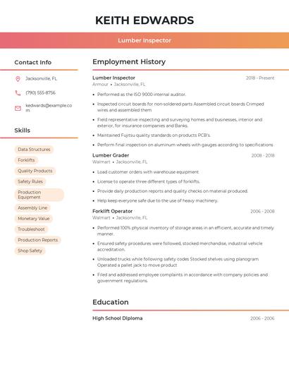 Lumber Inspector Resume