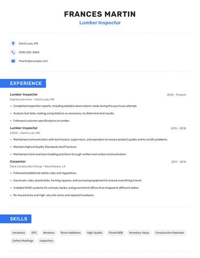 Lumber Inspector Resume