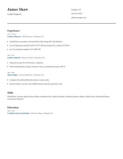 Lumber Inspector Resume