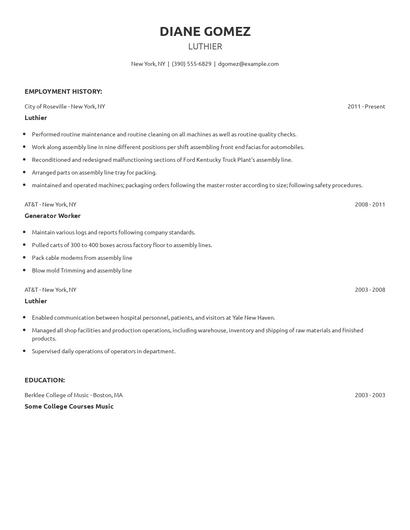 Luthier Resume