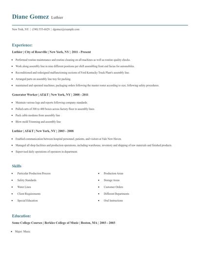 Luthier Resume