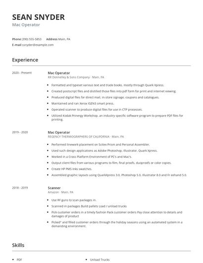 Mac Operator Resume