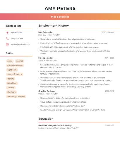Mac Specialist Resume