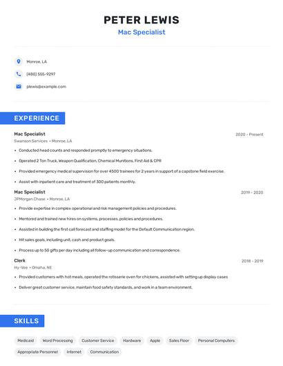 Mac Specialist Resume