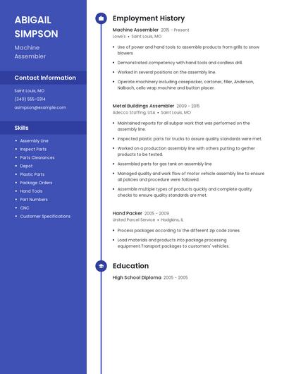 Machine Assembler Resume