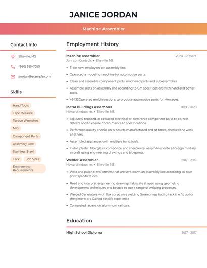 Machine Assembler Resume