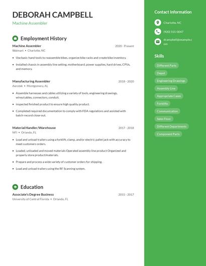 Machine Assembler Resume