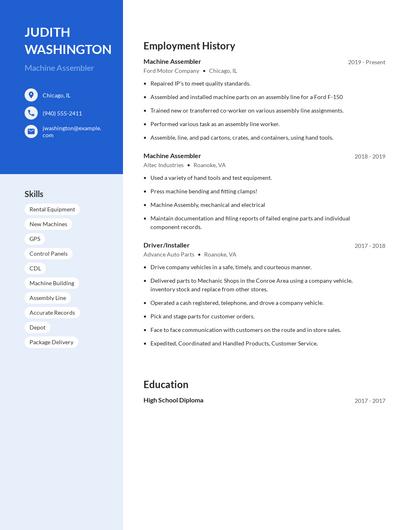 Machine Assembler Resume