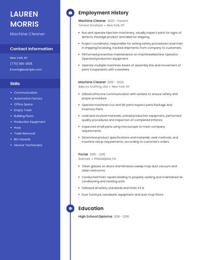 Machine Cleaner Resume