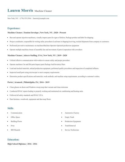 Machine Cleaner Resume