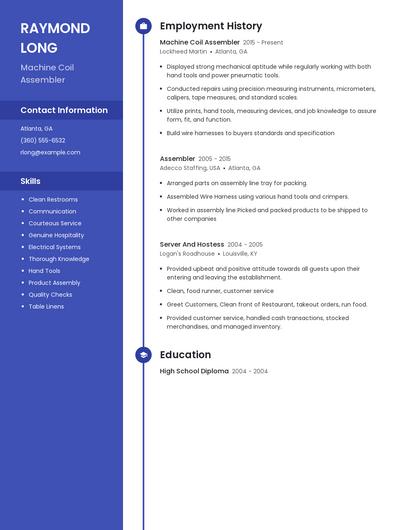 Machine Coil Assembler Resume