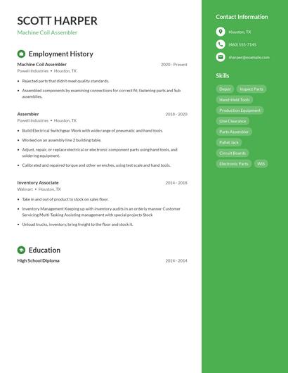Machine Coil Assembler Resume