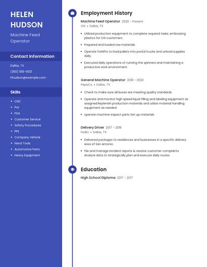 Machine Feed Operator Resume