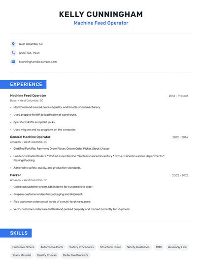 Machine Feed Operator Resume
