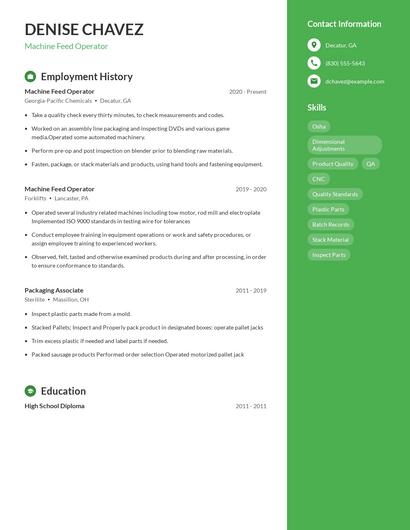 Machine Feed Operator Resume