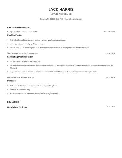 Machine Feeder Resume