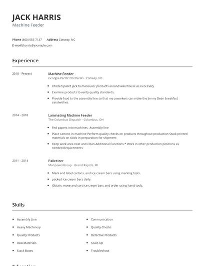 Machine Feeder Resume