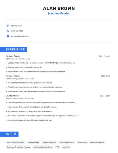 Machine Feeder Resume