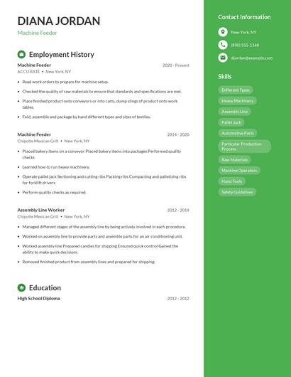 Machine Feeder Resume