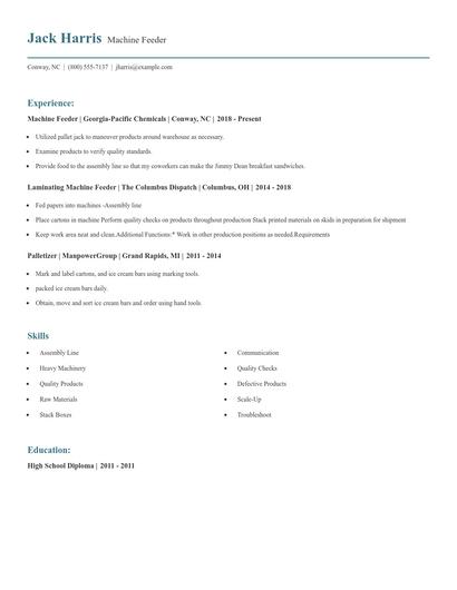Machine Feeder Resume