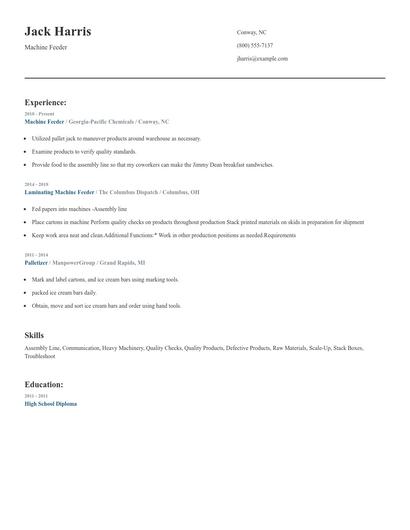 Machine Feeder Resume