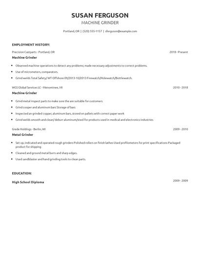 Machine Grinder Resume