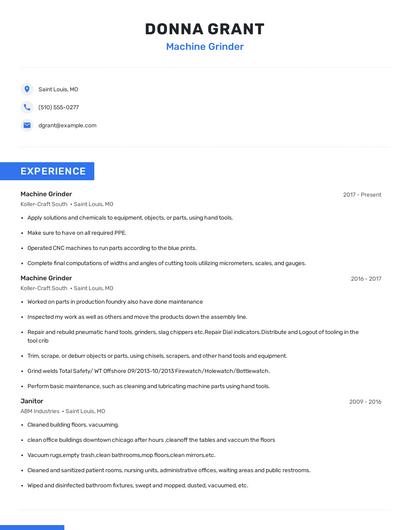 Machine Grinder Resume
