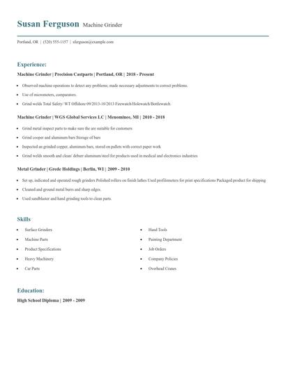 Machine Grinder Resume