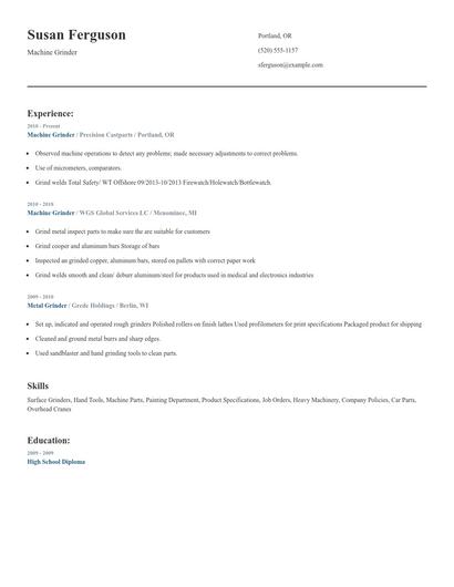 Machine Grinder Resume