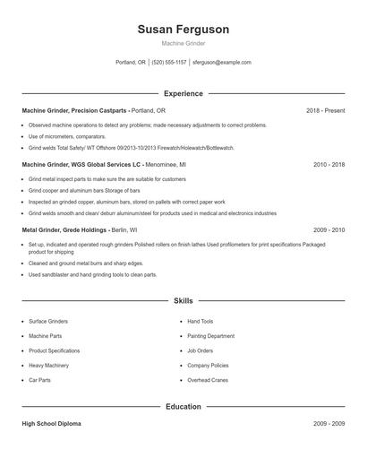 Machine Grinder Resume