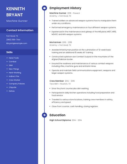 Machine Gunner Resume