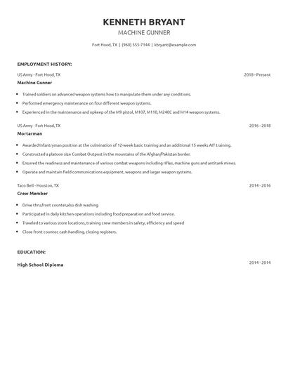 Machine Gunner Resume