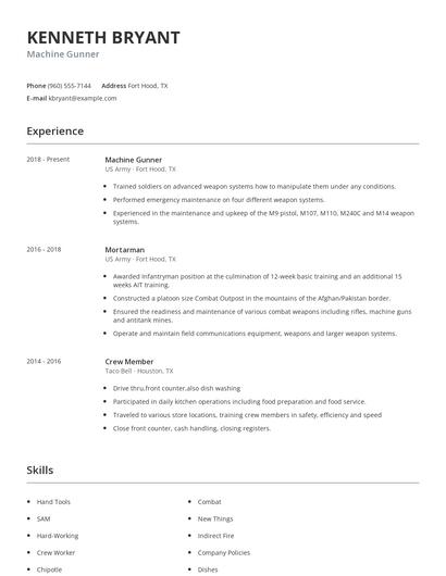 Machine Gunner Resume