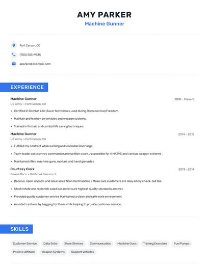 Machine Gunner Resume