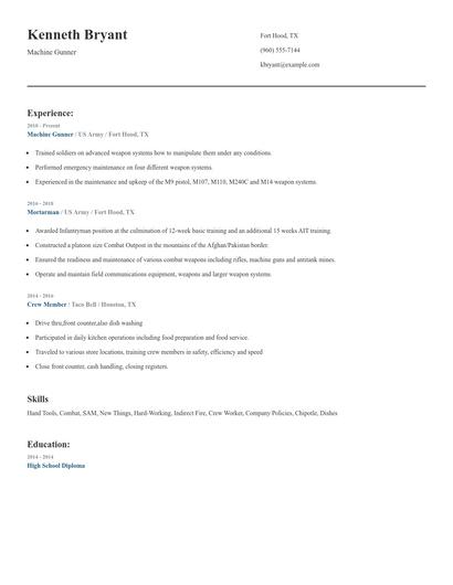 Machine Gunner Resume