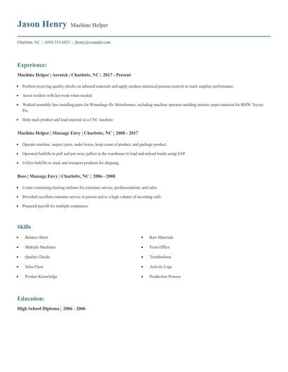 Machine Helper Resume