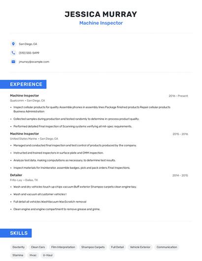 Machine Inspector Resume