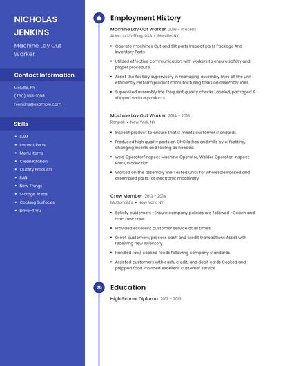 Machine Lay Out Worker Resume